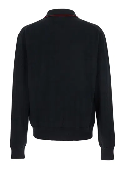 Jil Sander Black Sweater With Classic Collar And Front Zip Pockets In Wool Man In Black