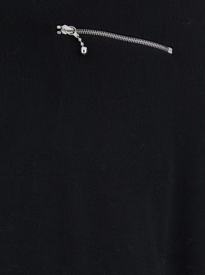 Jil Sander Black Sweater With Classic Collar And Front Zip Pockets In Wool Man In Black