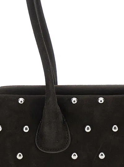 Osoi Boat Wide Mini Brown Shoulder Bag With Round Handles And Beaded Embellishment In Suede Woman In Brown