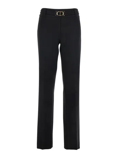 Twinset Black Pants With Belt With Buckle And Belt Loops In Viscose Blend Stretch Woman In Black