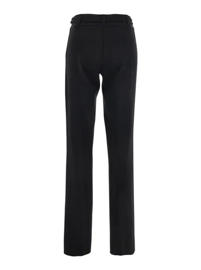 Twinset Black Pants With Belt With Buckle And Belt Loops In Viscose Blend Stretch Woman In Black