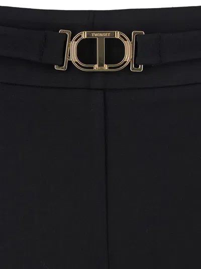Twinset Black Pants With Belt With Buckle And Belt Loops In Viscose Blend Stretch Woman In Black