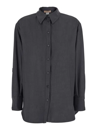 Twinset Grey Shirt With Classic Collar And Logo Plaque On The Rear In Viscose Blend Stretch Woman In Black