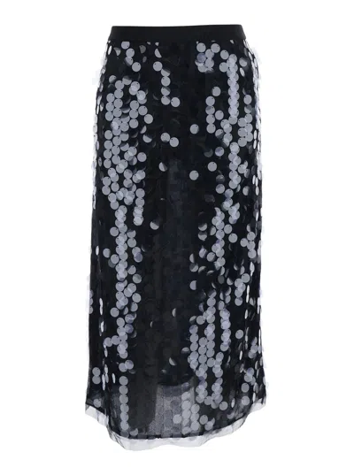 Semicouture Black Skirt With All-over Sequins In Tech Fabric Woman In Black