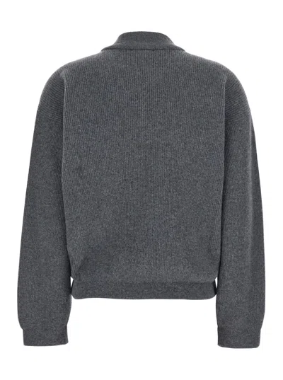 Fabiana Filippi Grey Ribbed Knit Sweatshirt With Front Zip Closure In Wool Blend Woman In Gray