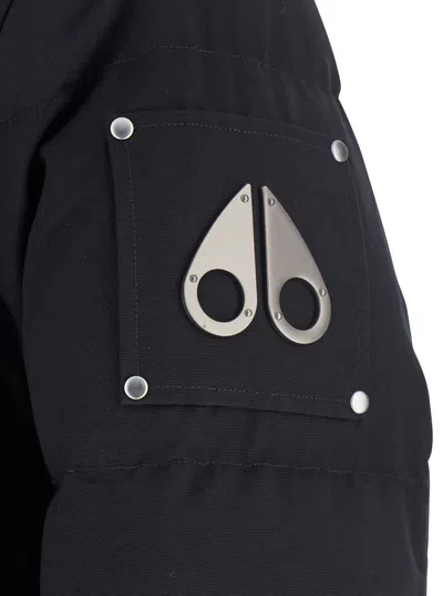 Moose Knuckles Forrestville Black Down Jacket With Fixed Hood And Logo Patch On The Sleeve In Cotton Blend Man In Black