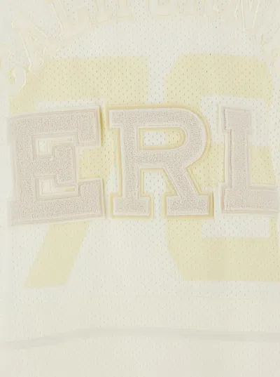 Erl White Long-sleeve T-shirt With V Neck And Maxi Logo On The Front In Tech Fabric Man In Brown