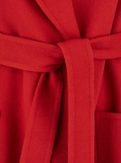 Fabiana Filippi Long Cashmere Wool Coat Belted At Waist In Red