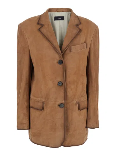 Arma Modena Beige Single-breasted Jacket With Classic Lapels In Suede Woman In Brown