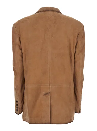 Arma Modena Beige Single-breasted Jacket With Classic Lapels In Suede Woman In Brown