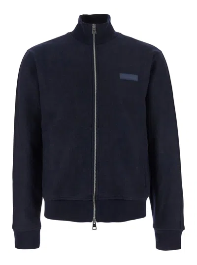 Givenchy Blue Jacket With High Neck And Logo Patch On The Front In Wool And Cashmere Blend Man In Blue