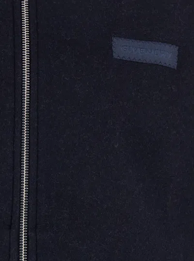 Givenchy Blue Jacket With High Neck And Logo Patch On The Front In Wool And Cashmere Blend Man In Blue