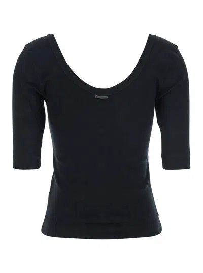 Brunello Cucinelli Ribbed Scoop Neck Short Sleeve Top In Black