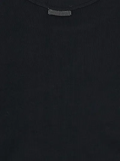 Brunello Cucinelli Ribbed Scoop Neck Short Sleeve Top In Black