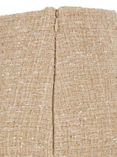 Twinset Beige Miniskirt With Pleated Details On The Front And Logo Plaque On The Rear In Tech Fabric Woman In Gold