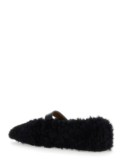 Ferragamo Shearling Ballet Flats In Black