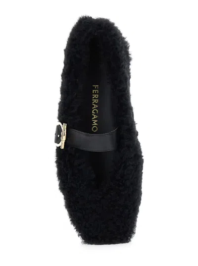 Ferragamo Shearling Ballet Flats In Black