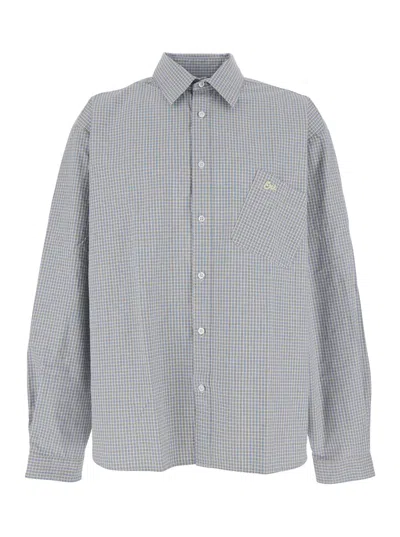 Erl Beige Shirt With Logo Embroidery On The Front And All-over Check Motif In Cotton Man In Gray