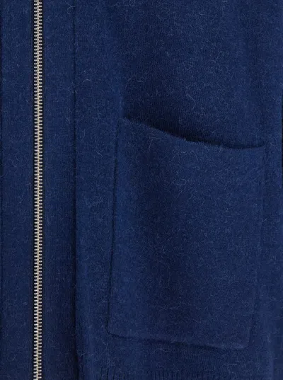 Jw Anderson Blue Cardigan With V Neck And And Front Zip Closure In Wool Blend Man In Blue
