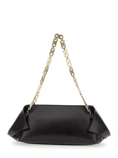 Ferragamo Brown Shoulder Bag With Logo Strap And Logo Lettering On The Front In Leather Woman In Black