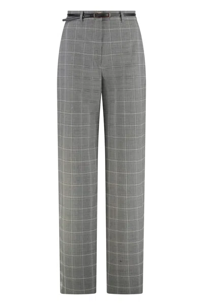 Max Mara Studio Mazurca Prince Of Wales Motif Wool Trousers In Gray