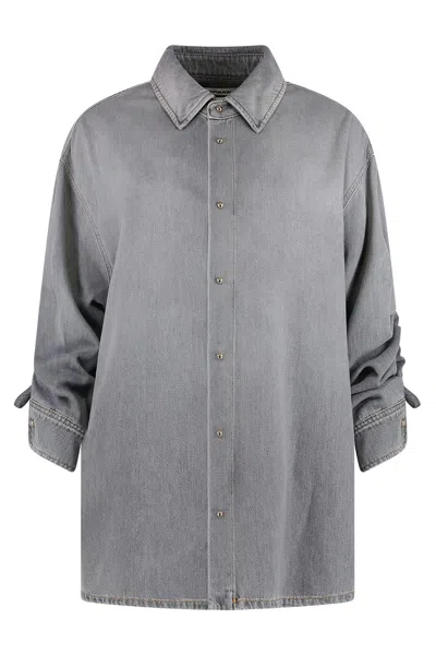Darkpark Casual Denim Shirt Adjustable Cuffs In Gray