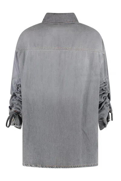 Darkpark Casual Denim Shirt Adjustable Cuffs In Gray