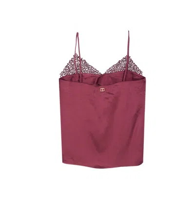Twinset Bordeaux Top With Thin Strap And Logo Plaque On The Back In Fabric Woman In Burgundy
