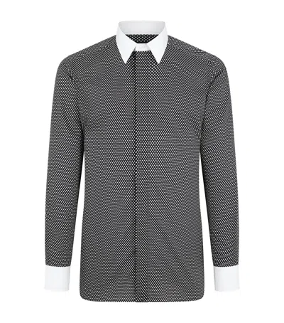 Tom Ford Cotton Shirt With Diamond Print And Contrast White Collar In Black