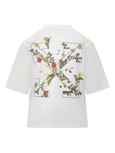 Off-white Embroidered Flowers Boxy Logo Tee In Multi