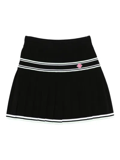 Casablanca Stripe Pleated Skirt In Black