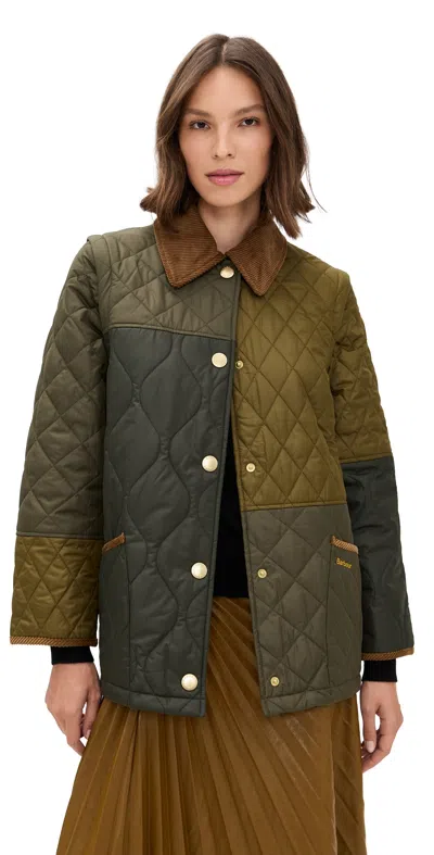 Barbour Quilted Jacket With Contrast Collar And Pockets In Green
