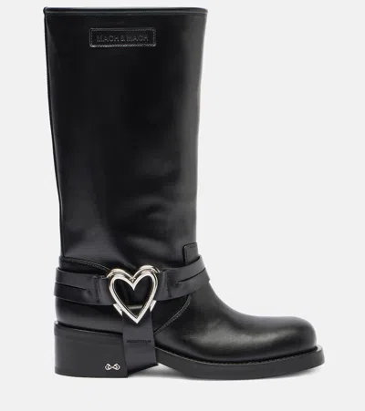 Mach&mach Heart Detail Knee-high Block Heel Boots In Black