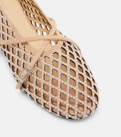 Mach&mach Sparkle Mesh Embellished Suede Ballet Flats In Nude