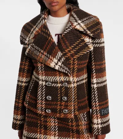 Patou Checked Double-breasted Wool-blend Jacket In Brown