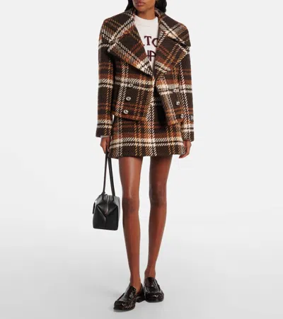 Patou Checked Double-breasted Wool-blend Jacket In Brown