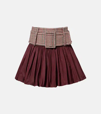 Patou Checked Ruched Virgin Wool Miniskirt In Burgundy