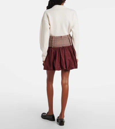 Patou Checked Ruched Virgin Wool Miniskirt In Burgundy