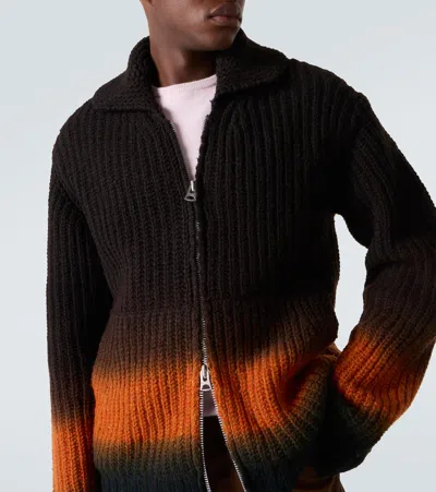 Sacai Mens Brown Regular-fit Spread-collar Wool Cardigan In Brown