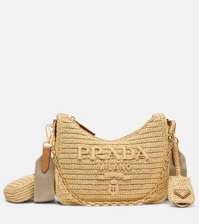 Prada Re-edition 2005 Crochet Shoulder Bag In Sand
