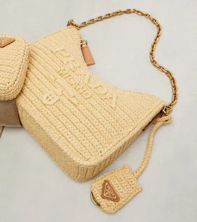 Prada Re-edition 2005 Crochet Shoulder Bag In Sand
