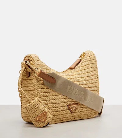 Prada Re-edition 2005 Crochet Shoulder Bag In Sand