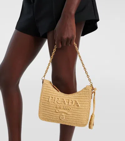 Prada Re-edition 2005 Crochet Shoulder Bag In Sand