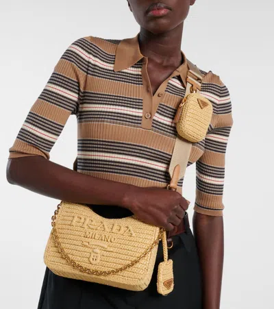 Prada Re-edition 2005 Crochet Shoulder Bag In Sand