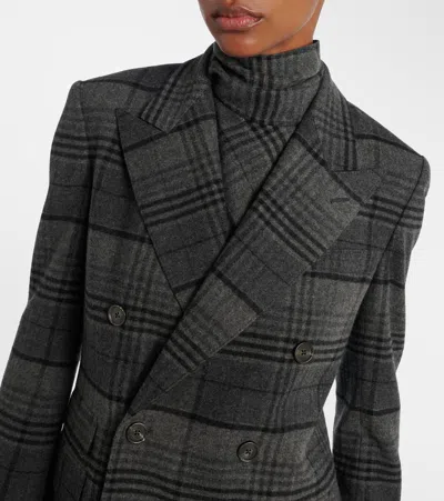 Ralph Lauren Kent Double-breasted Checked Wool Blazer In Gray