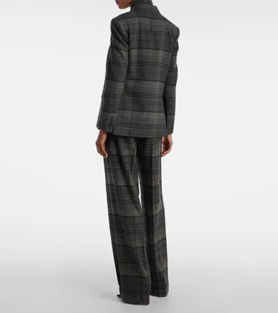 Ralph Lauren Kent Double-breasted Checked Wool Blazer In Gray