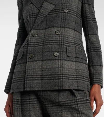 Ralph Lauren Kent Double-breasted Checked Wool Blazer In Gray