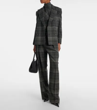 Ralph Lauren Kent Double-breasted Checked Wool Blazer In Gray