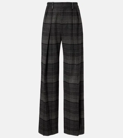 Ralph Lauren Jody Plaid Wool Pleated Wide-leg Pants In Gray