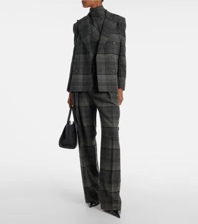 Ralph Lauren Jody Plaid Wool Pleated Wide-leg Pants In Gray